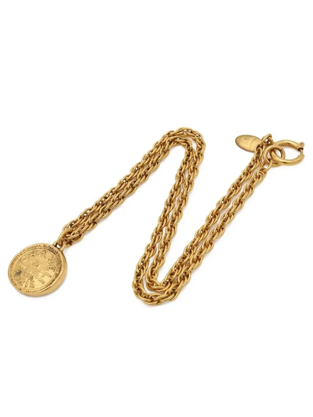 Chanel 31 Rue Cambon Coin Motif Round Plate Vintage Chain Pendant Gold